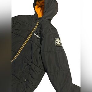 Boys Timberland Black and Orange puffer Hooded Jacket